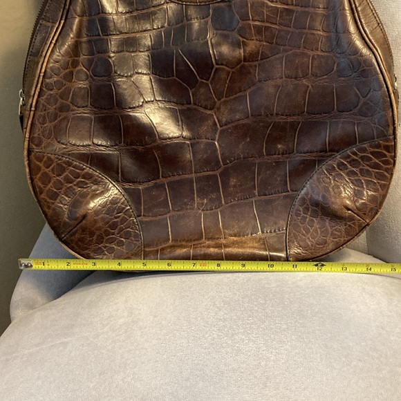 Brooks Brothers Brown Genuine Leather Crocodile-Embossed Women's Bag - Picture 7 of 8